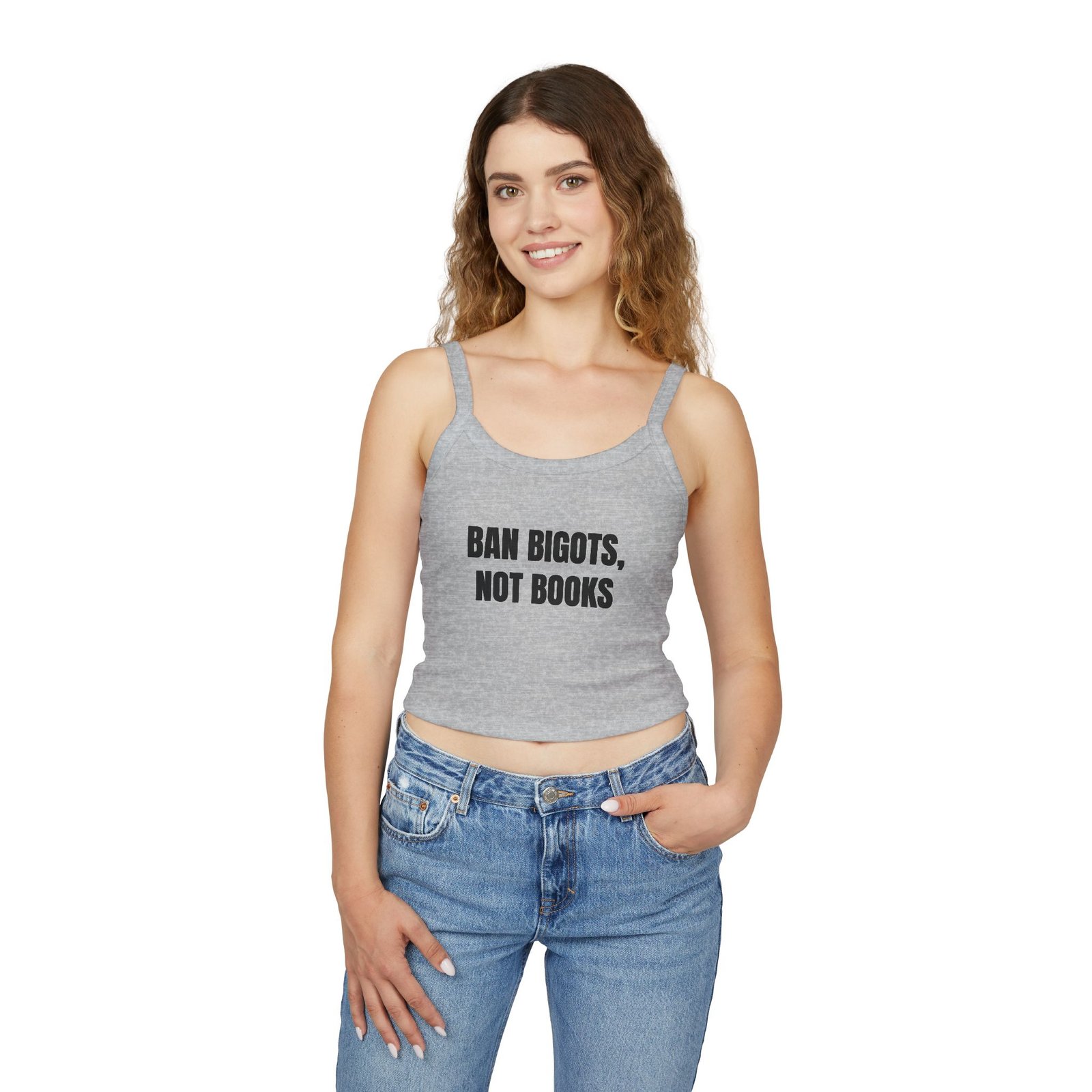 Ban Bigots, Not Books Funny Women's Spaghetti Strap Tank - Image 11