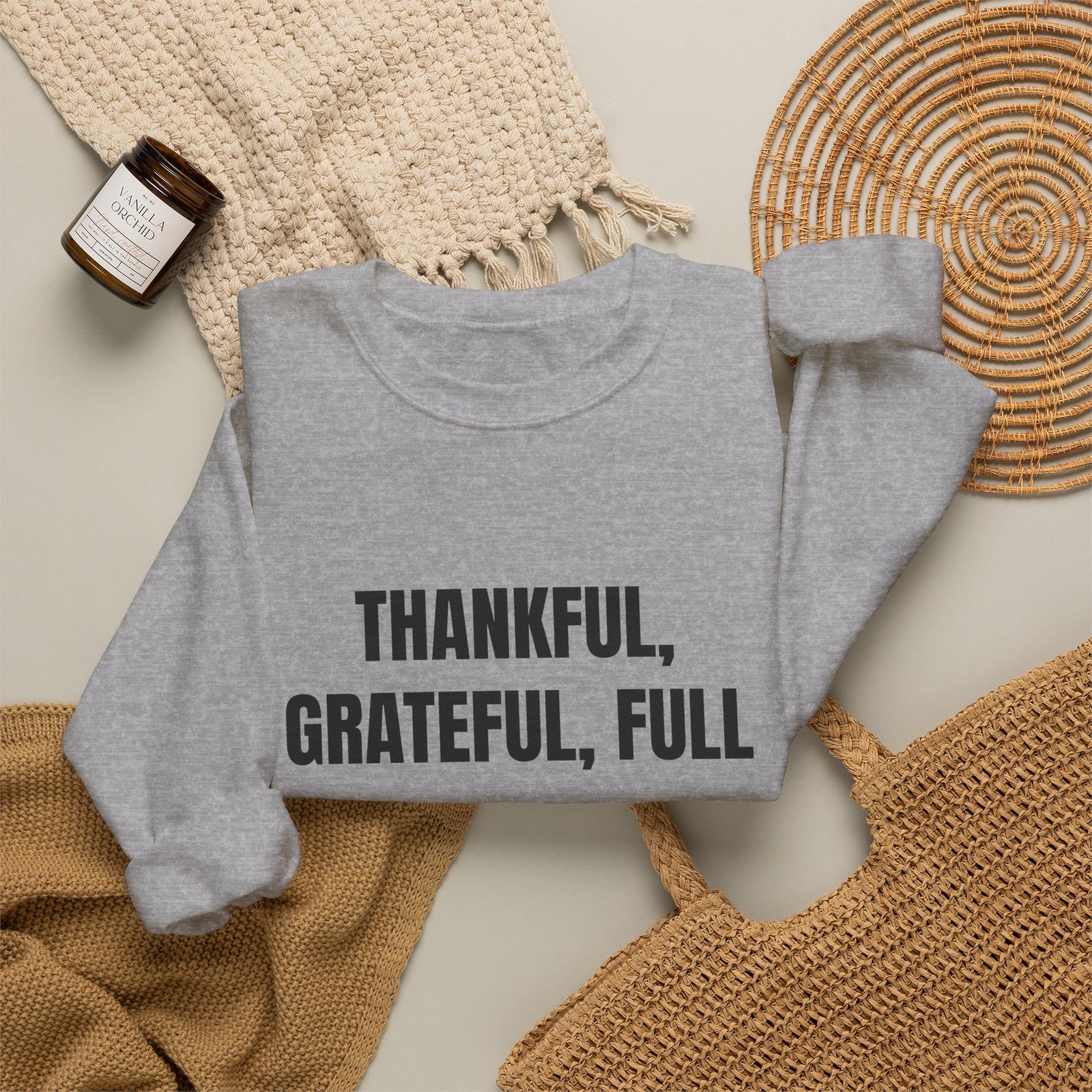 Thankful, Grateful, Full Funny Thanksgiving Crewneck Sweatshirt - Image 12