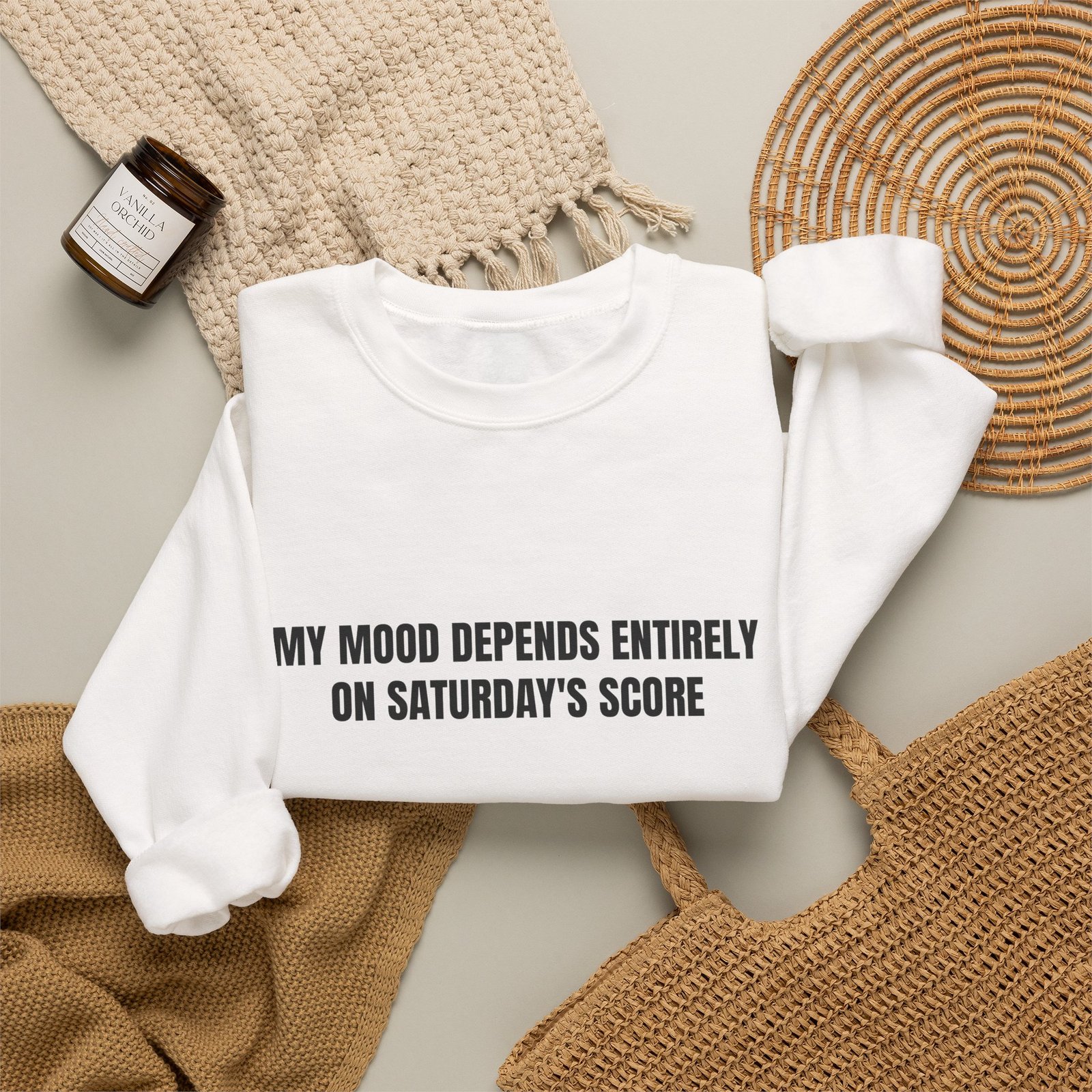 My Mood Depends Entirely On Saturday's Score Funny Crewneck Sweatshirt - Image 4