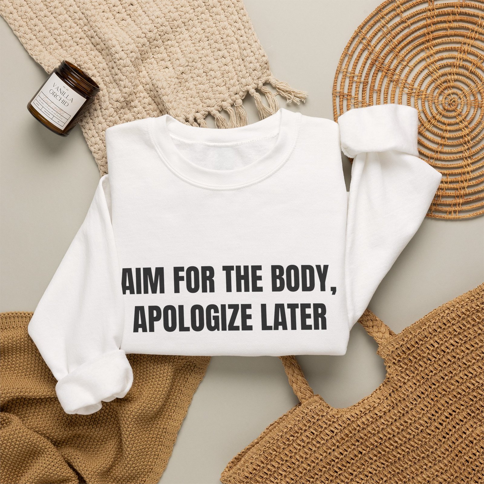 Aim For The Body, Apologize Later Funny Crewneck Sweatshirt - Image 4