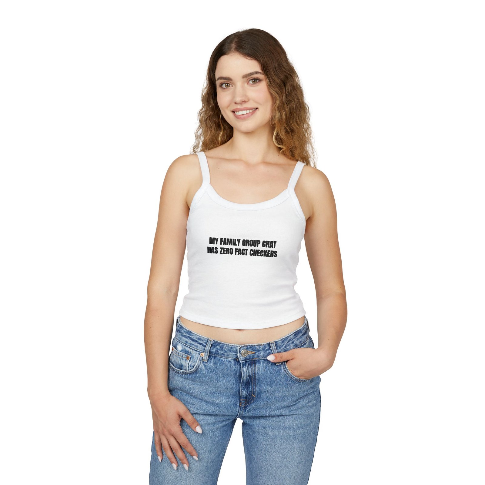 My Family Group Chat Has Zero Fact Checkers Funny Women's Spaghetti Strap Tank - Image 3