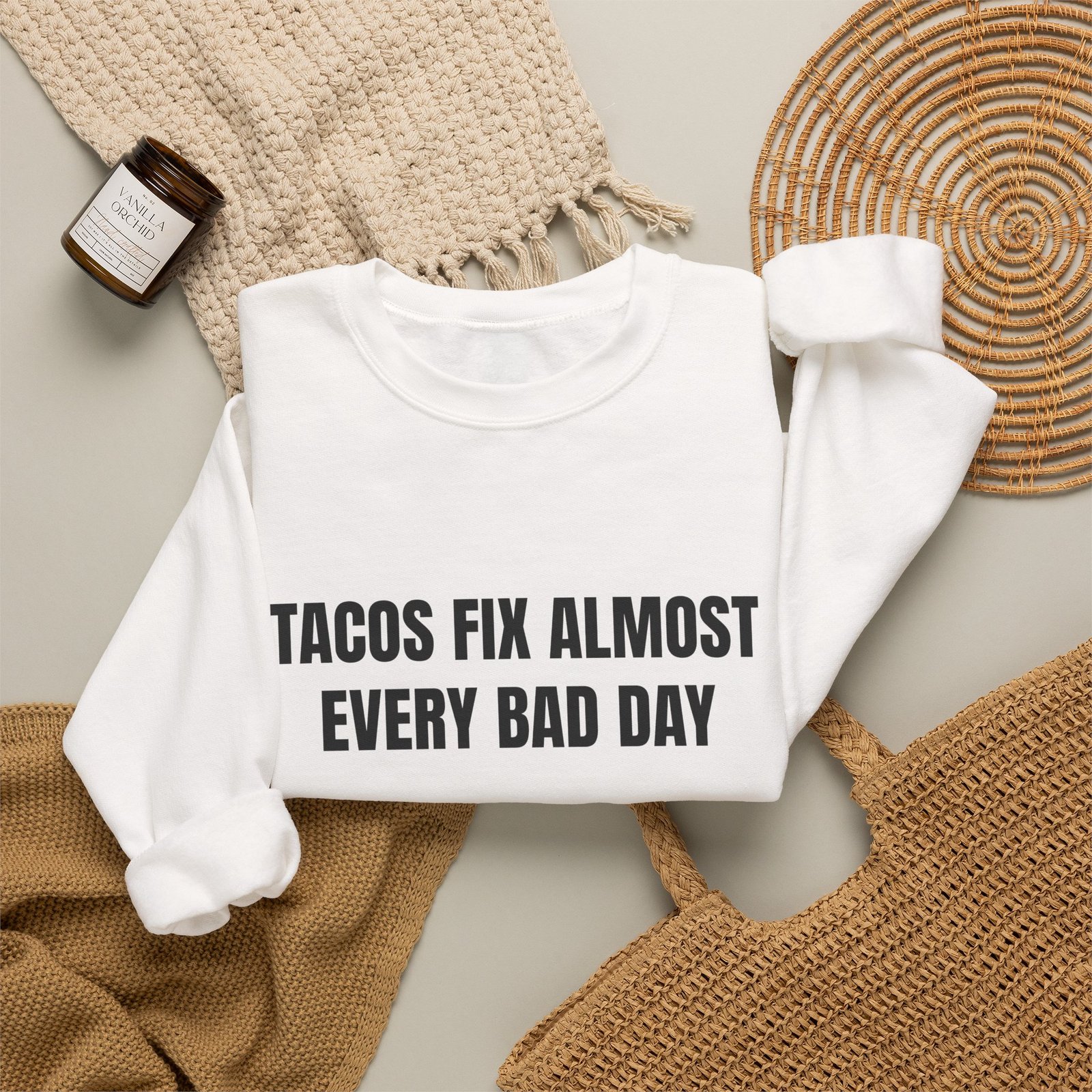 Tacos Fix Almost Every Bad Day Funny Crewneck Sweatshirt - Image 4