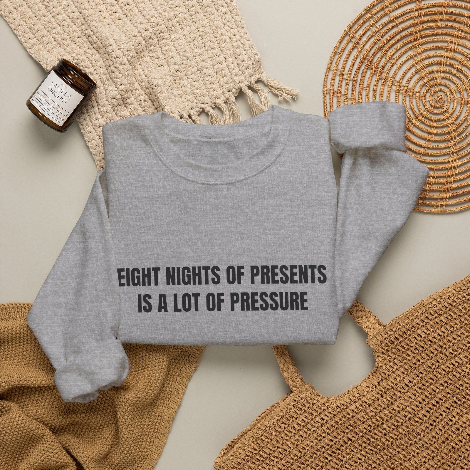 Eight Nights Of Presents Is A Lot Of Pressure Funny Hanukkah Crewneck Sweatshirt - Image 12