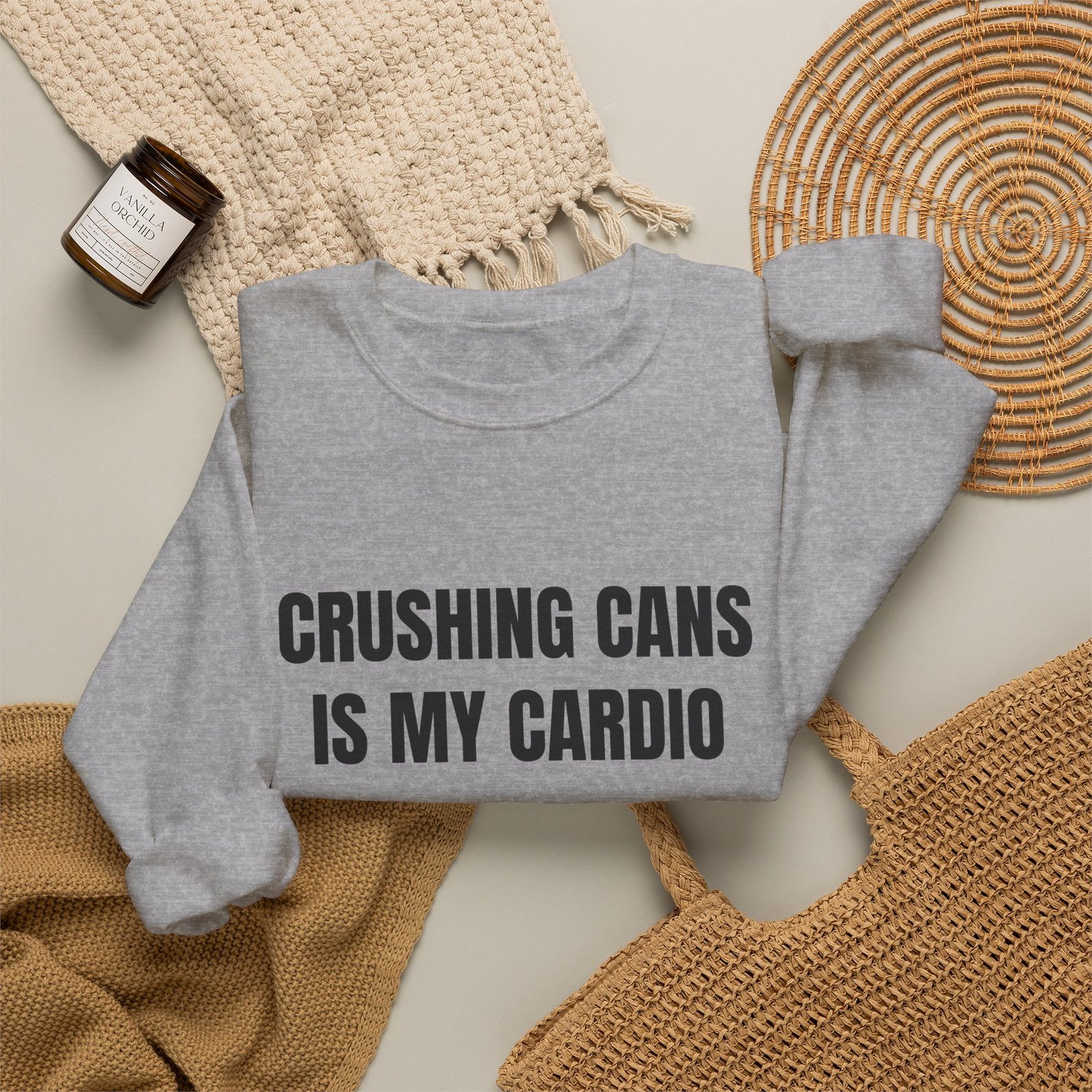 Crushing Cans Is My Cardio Funny Crewneck Sweatshirt - Image 12
