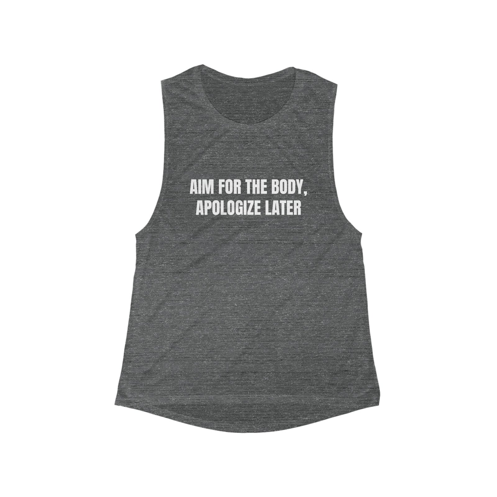 Aim For The Body, Apologize Later Funny Women's Flowy Muscle Tank - Image 3