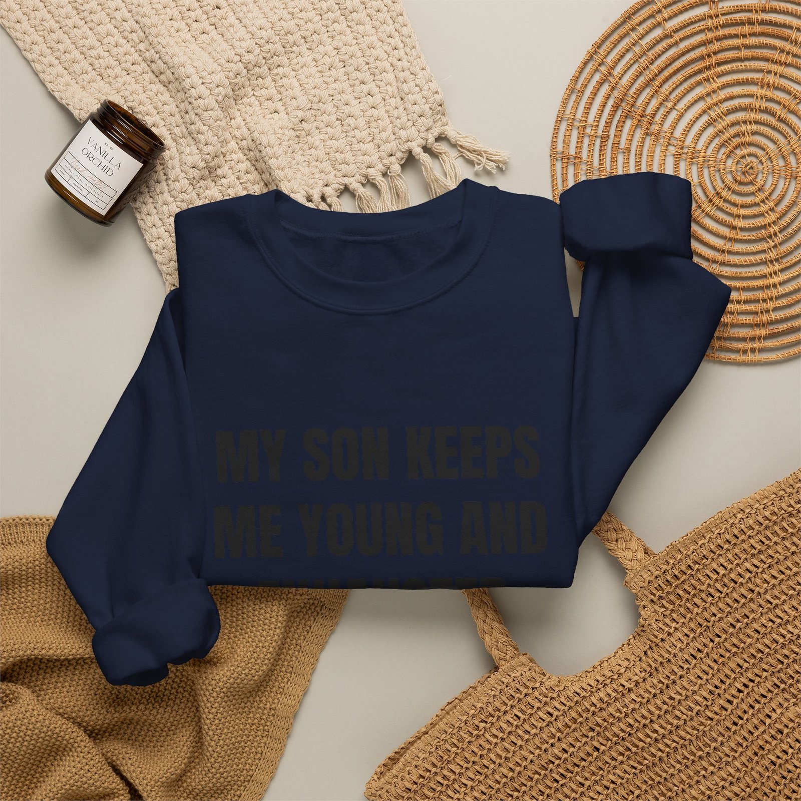 My Son Keeps Me Young And Exhausted Funny Crewneck Sweatshirt - Image 16