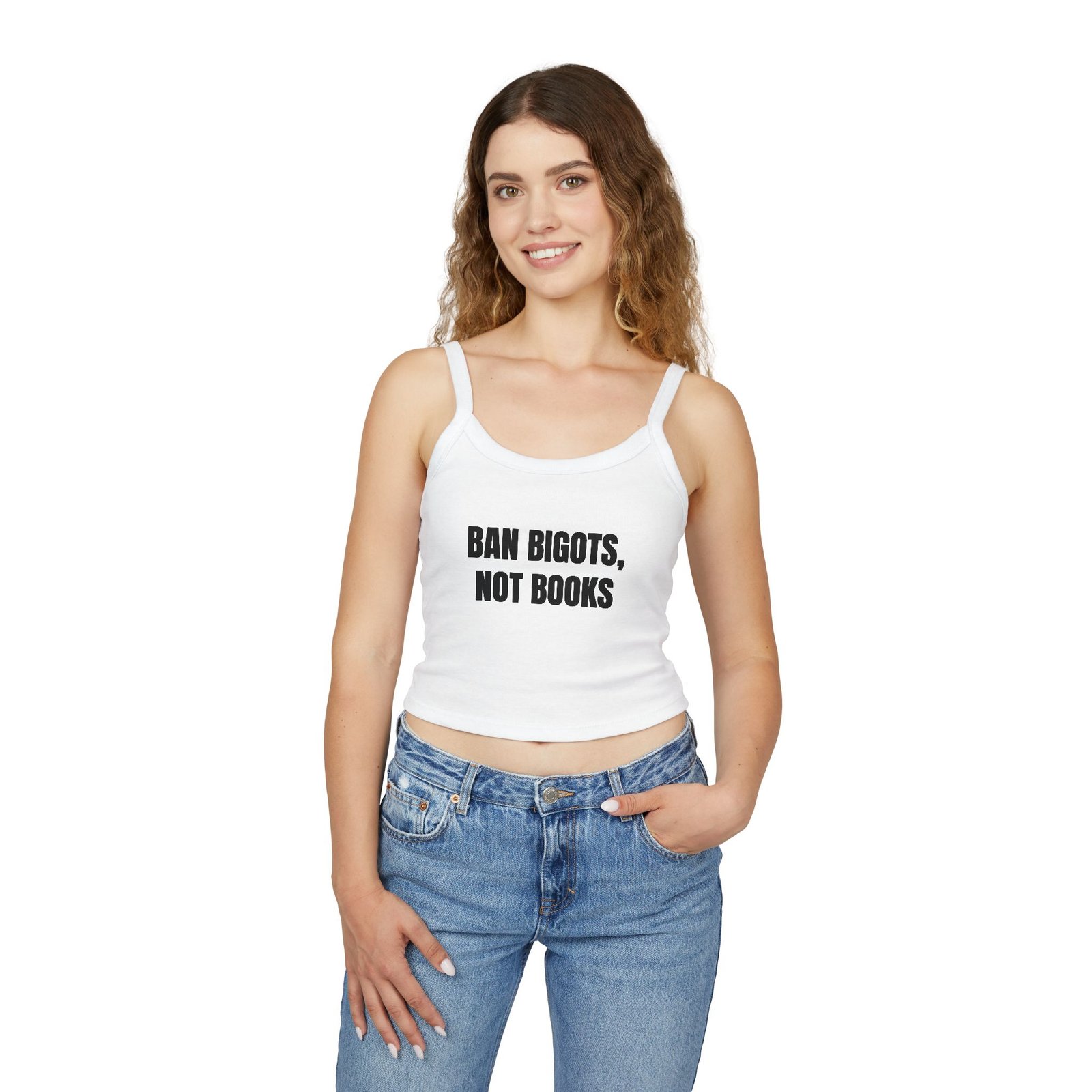 Ban Bigots, Not Books Funny Women's Spaghetti Strap Tank - Image 3