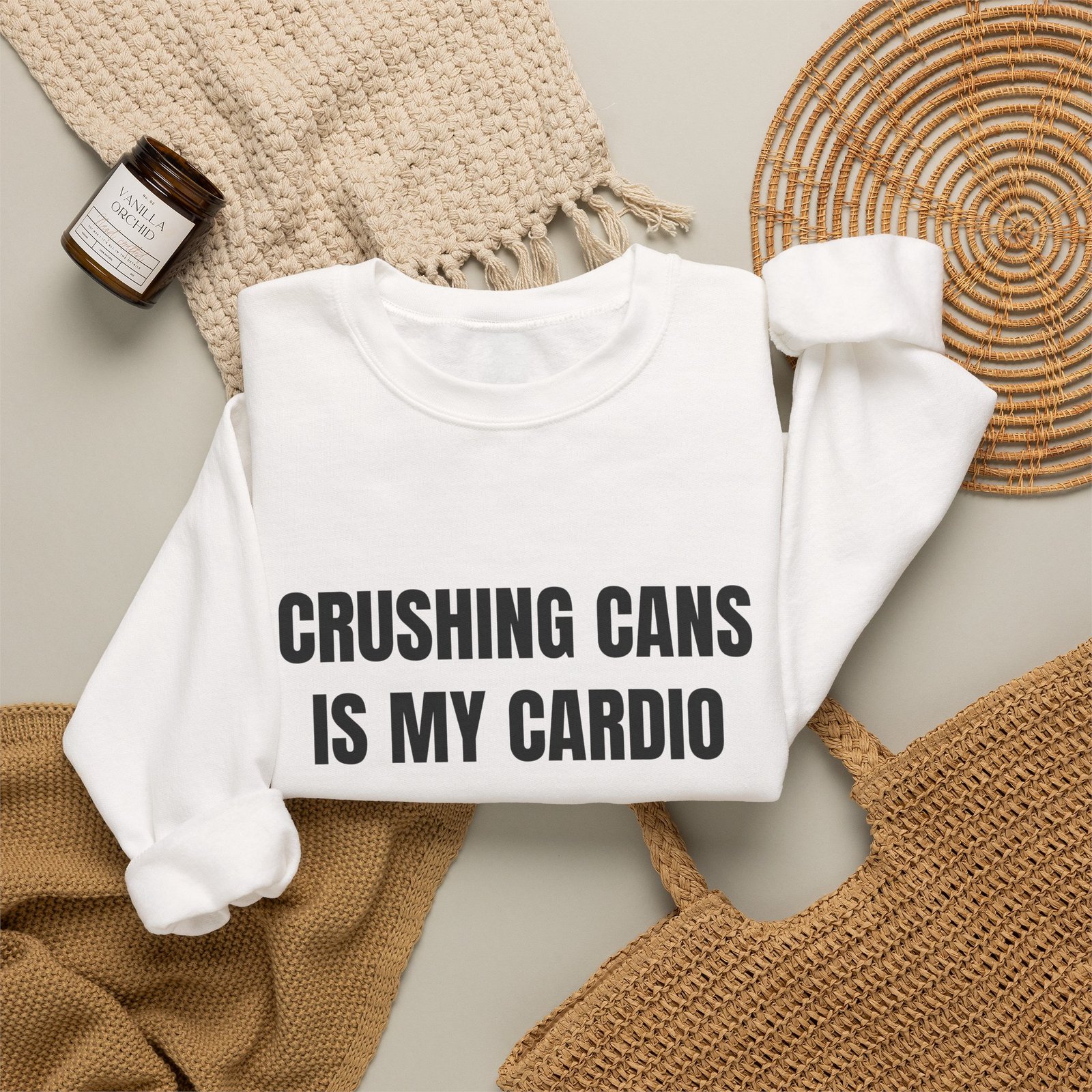 Crushing Cans Is My Cardio Funny Crewneck Sweatshirt - Image 4