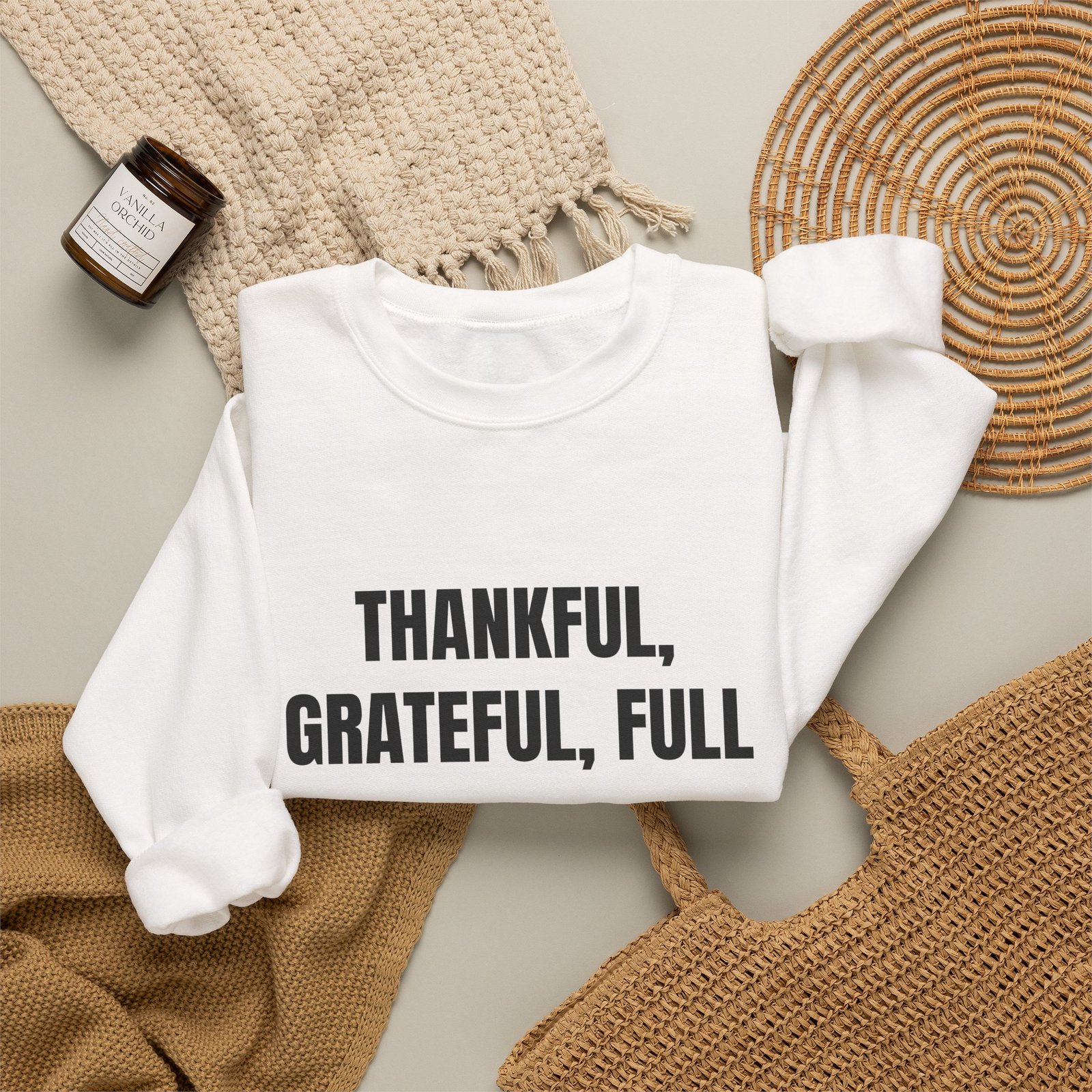 Thankful, Grateful, Full Funny Thanksgiving Crewneck Sweatshirt - Image 4