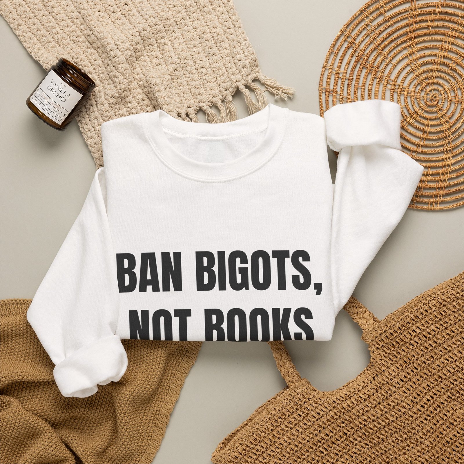 Ban Bigots, Not Books Funny Crewneck Sweatshirt - Image 4